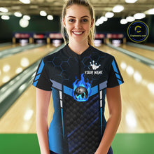 Load image into Gallery viewer, Black And Blue Bowling Jersey For Women Custom Flame Bowling Shirt Team Polo &amp; Quarter Zip TDM5823