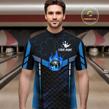 Load image into Gallery viewer, Black And Blue Bowling Jersey For Men Custom Flame Bowling Shirt Team Polo &amp; Quarter Zip TDM5823
