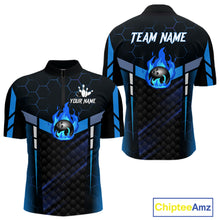 Load image into Gallery viewer, Black And Blue Bowling Jersey For Men Custom Flame Bowling Shirt Team Polo &amp; Quarter Zip TDM5823