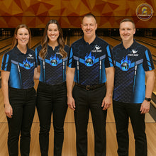 Load image into Gallery viewer, Black And Blue Bowling Jersey For Men Custom Flame Bowling Shirt Team Polo &amp; Quarter Zip TDM5823