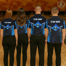 Load image into Gallery viewer, Black And Blue Bowling Jersey For Men Custom Flame Bowling Shirt Team Polo &amp; Quarter Zip TDM5823