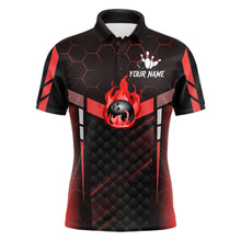 Load image into Gallery viewer, Black And Red Bowling Jersey For Men Custom Flame Bowling Shirt Team Polo &amp; Quarter Zip TDM5824