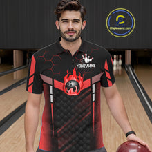 Load image into Gallery viewer, Black And Red Bowling Jersey For Men Custom Flame Bowling Shirt Team Polo &amp; Quarter Zip TDM5824