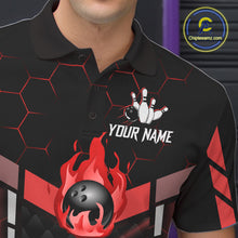 Load image into Gallery viewer, Black And Red Bowling Jersey For Men Custom Flame Bowling Shirt Team Polo &amp; Quarter Zip TDM5824