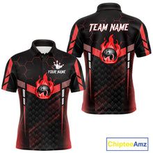 Load image into Gallery viewer, Black And Red Bowling Jersey For Men Custom Flame Bowling Shirt Team Polo &amp; Quarter Zip TDM5824