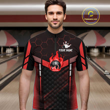 Load image into Gallery viewer, Black And Red Bowling Jersey For Men Custom Flame Bowling Shirt Team Polo &amp; Quarter Zip TDM5824