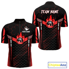 Load image into Gallery viewer, Black And Red Bowling Jersey For Men Custom Flame Bowling Shirt Team Polo &amp; Quarter Zip TDM5824