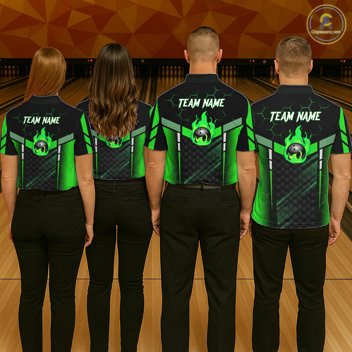 Black And Green Bowling Jersey For Women Custom Flame Bowling Shirt Team Polo & Quarter Zip TDM5825
