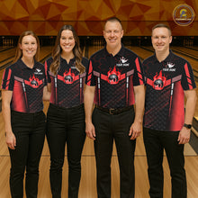 Load image into Gallery viewer, Black And Red Bowling Jersey For Men Custom Flame Bowling Shirt Team Polo &amp; Quarter Zip TDM5824