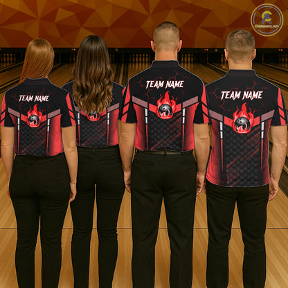 Black And Red Bowling Jersey For Women Custom Flame Bowling Shirt Team Polo & Quarter Zip TDM5824