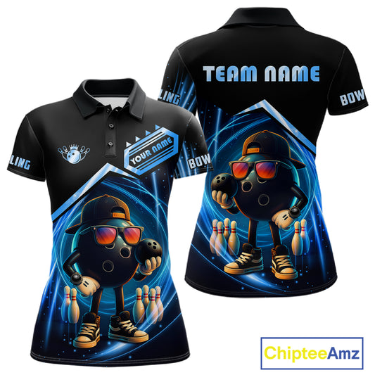 Blue Funny Bowling Ball Shirt For Women Custom Bowling Jersey, Bowling Team Shirt Polo & Quarter Zip TDM5836