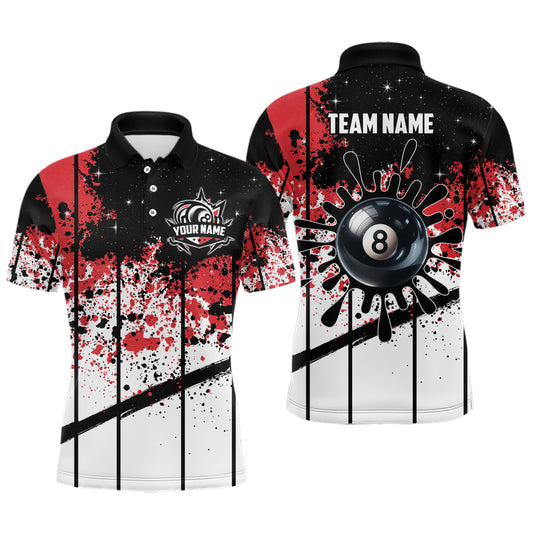Personalized Billiard 8 Ball Grunge Style Men Polo Shirts, 8 Ball Pool Billiard Attire Jerseys  TDM1158