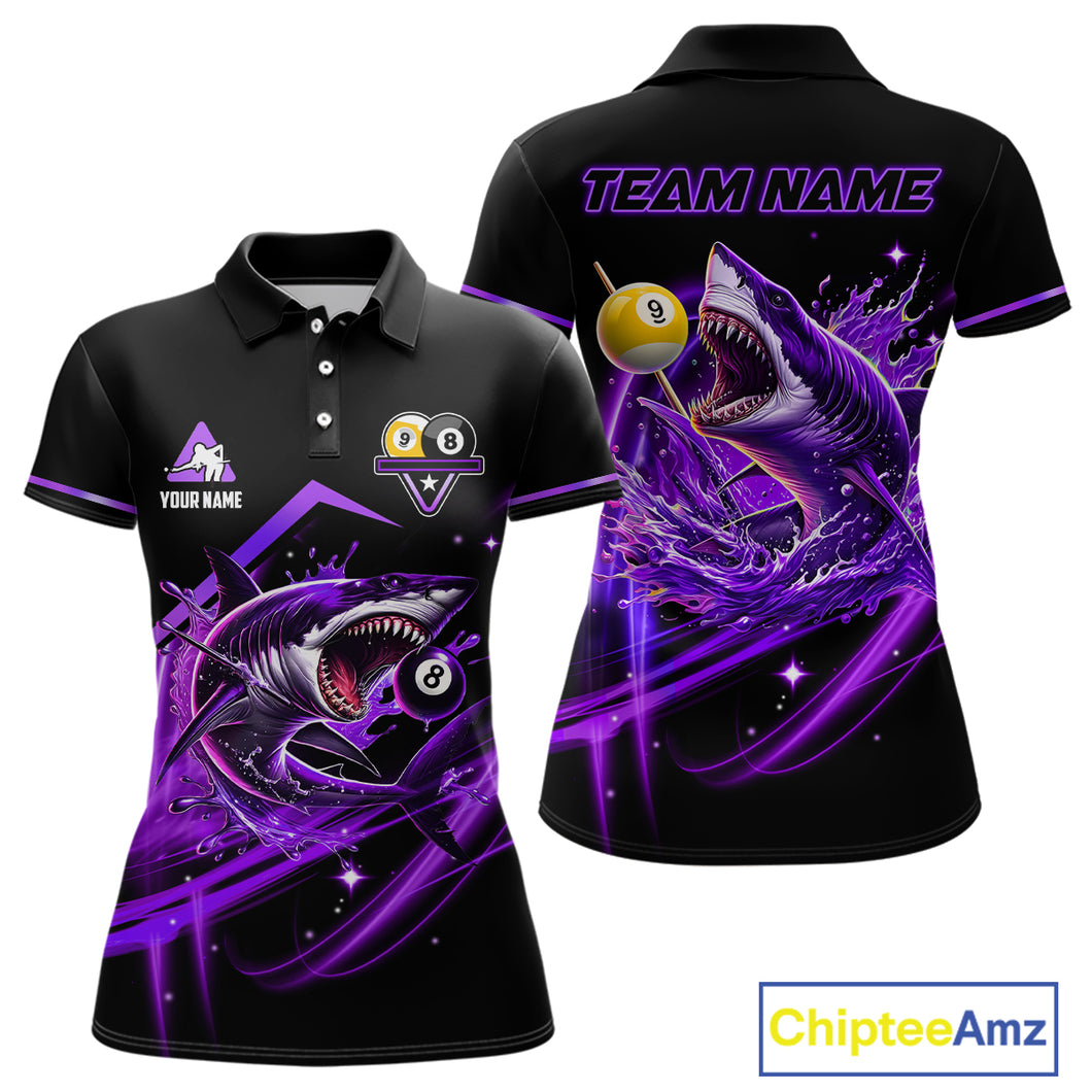 Purple 8 Ball & 9 Ball Pool Billiard Shark Polo & Quarter Zip For Women Custom Team Billiard Jerseys TDM4088
