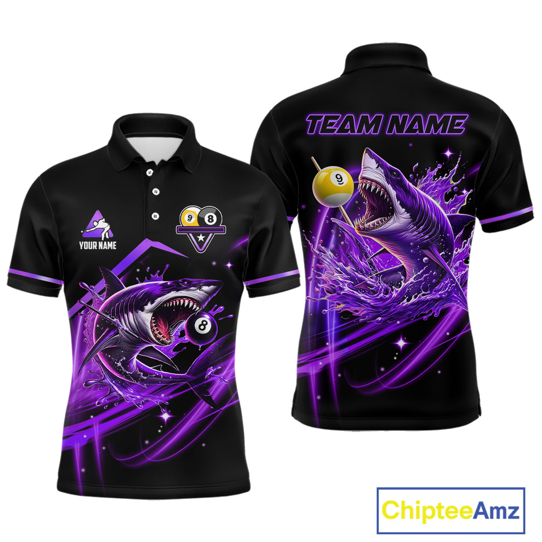 Purple 8 Ball & 9 Ball Pool Billiard Shark Polo & Quarter Zip For Men Custom Team Billiard Jerseys TDM4088