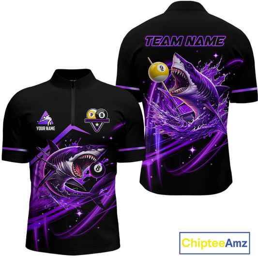 Purple 8 Ball & 9 Ball Pool Billiard Shark Polo & Quarter Zip For Men Custom Team Billiard Jerseys TDM4088