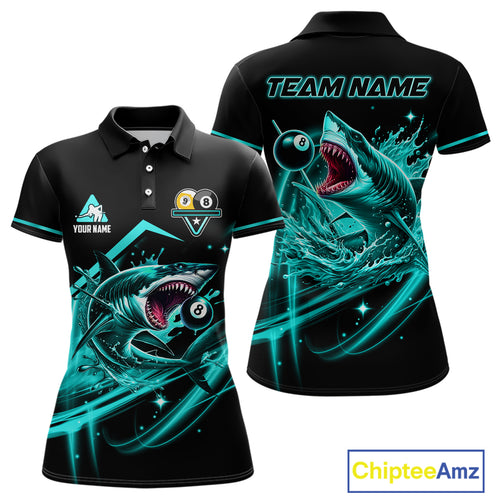 Turquoise 8 Ball & 9 Ball Pool Billiard Shark Polo & 1/4 Zip For Women Custom Team Billiard Jerseys TDM4089