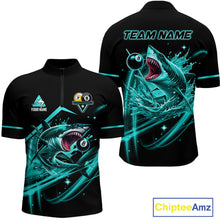 Load image into Gallery viewer, Turquoise 8 Ball &amp; 9 Ball Pool Billiard Shark Polo &amp; 1/4 Zip For Men Custom Team Billiard Jerseys TDM4089