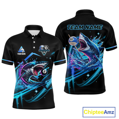 Blue 8 Ball & 10 Ball Pool Billiard Shark Polo & Quarter Zip For Men Custom Team Billiard Jerseys TDM4090