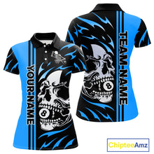 Load image into Gallery viewer, Personalized Blue 8 Ball Skull Billiard Shirt For Women Custom Pool Team Jersey, Billiard Outfit TDM4460