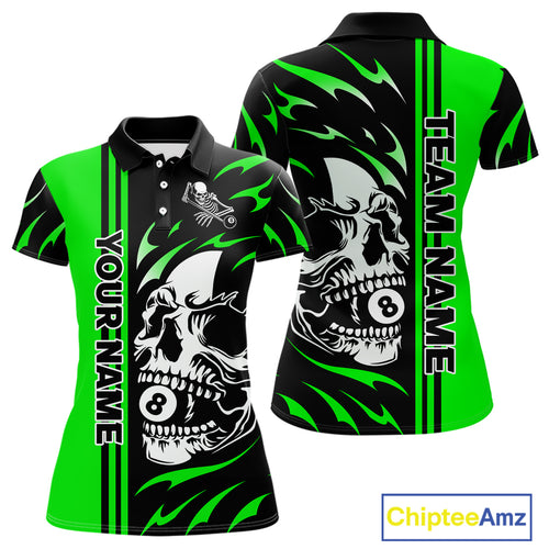 Personalized Green 8 Ball Skull Billiard Shirt For Women Custom Pool Team Jersey, Billiard Outfit TDM4461