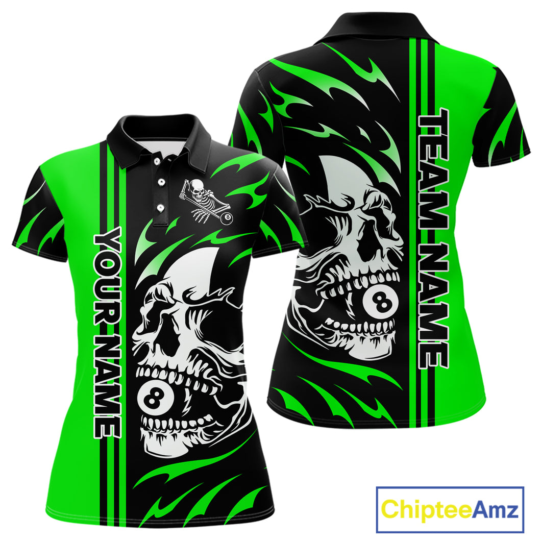 Personalized Green 8 Ball Skull Billiard Shirt For Women Custom Pool Team Jersey, Billiard Outfit TDM4461