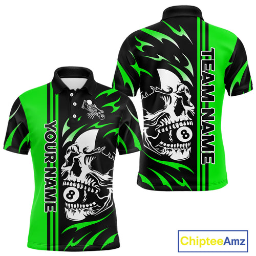 Personalized Green 8 Ball Skull Billiard Shirt For Men Custom Pool Team Jersey, Billiard Outfit TDM4461