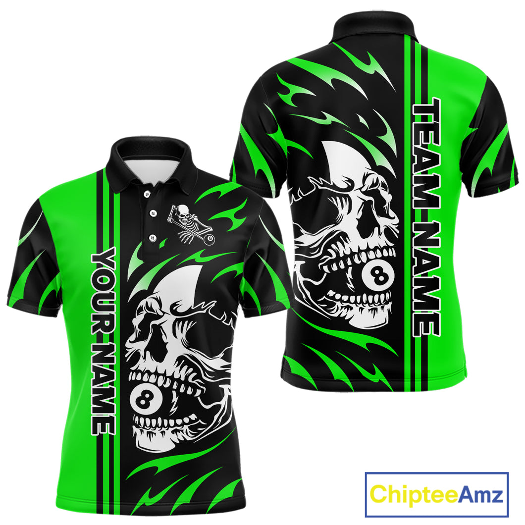 Personalized Green 8 Ball Skull Billiard Shirt For Men Custom Pool Team Jersey, Billiard Outfit TDM4461
