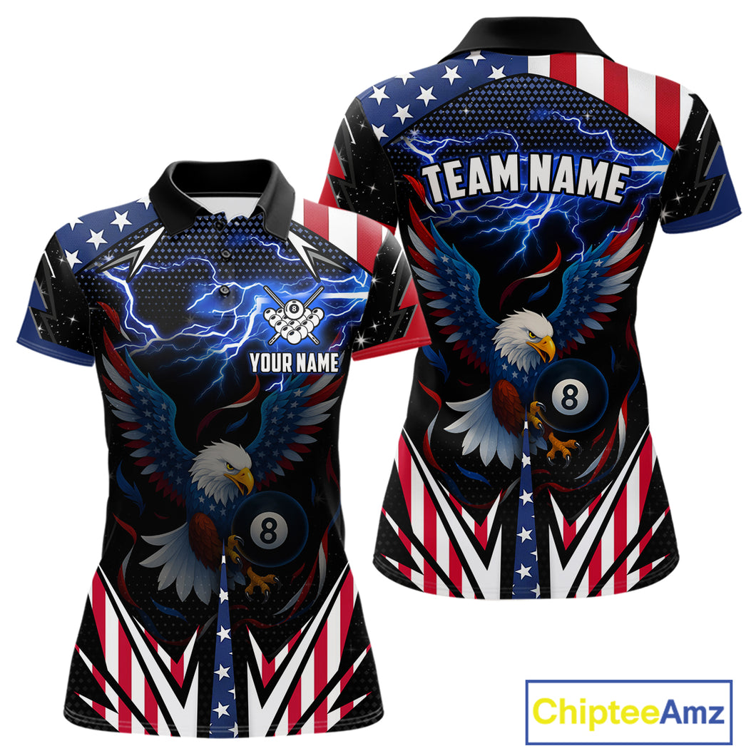 American Flag Eagle 8 Ball Pool Lightning Billiard Shirt For Women Custom Patriotic Billiard Jersey TDM4704