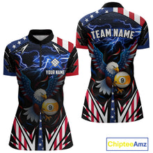 Load image into Gallery viewer, American Flag Eagle 9 Ball Pool Lightning Billiard Shirt For Women Custom Patriotic Billiard Jersey TDM4705