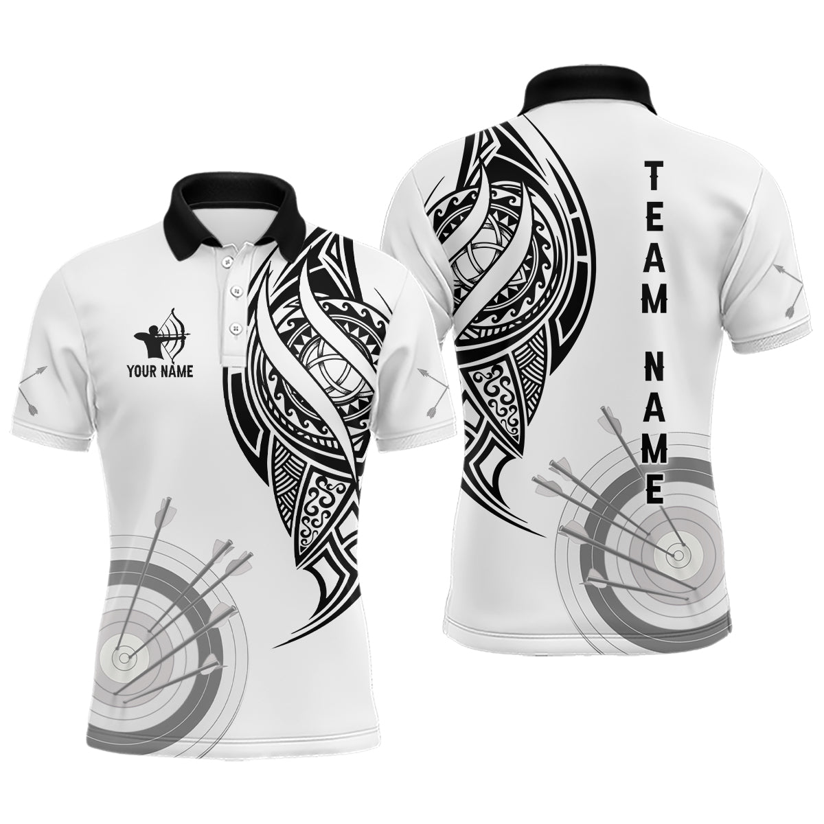 Personalized White Tribal Archery Polo Shirts For Men Custom Archery Shirts Design For Team  TDM0658