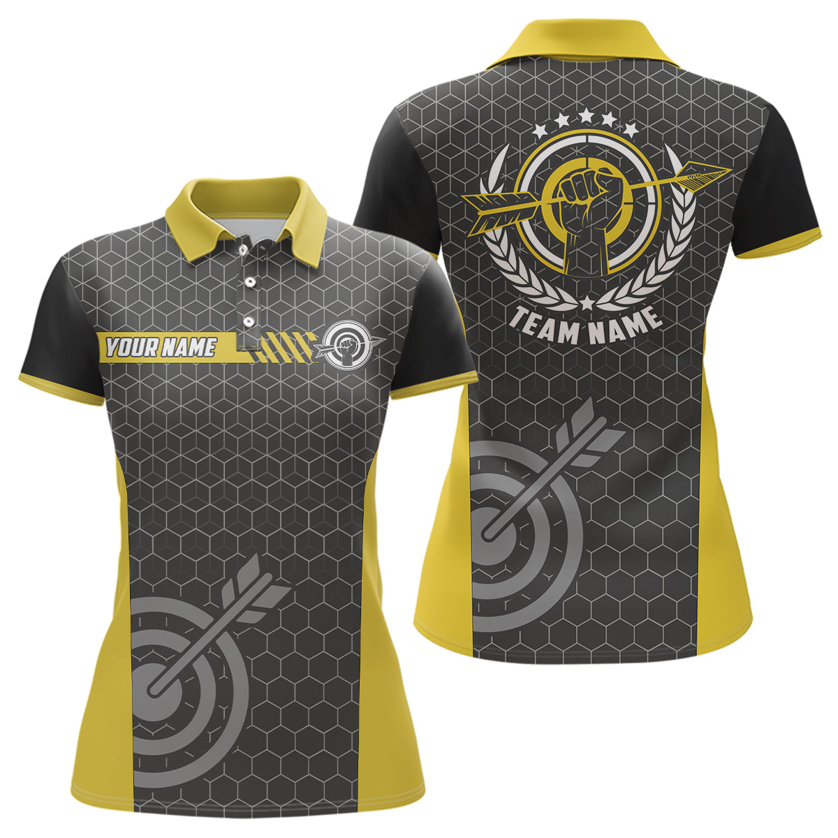 Yellow And Black Archery Target Women Polo Shirts Best Custom Team Name  Archery Jerseys TDM0660