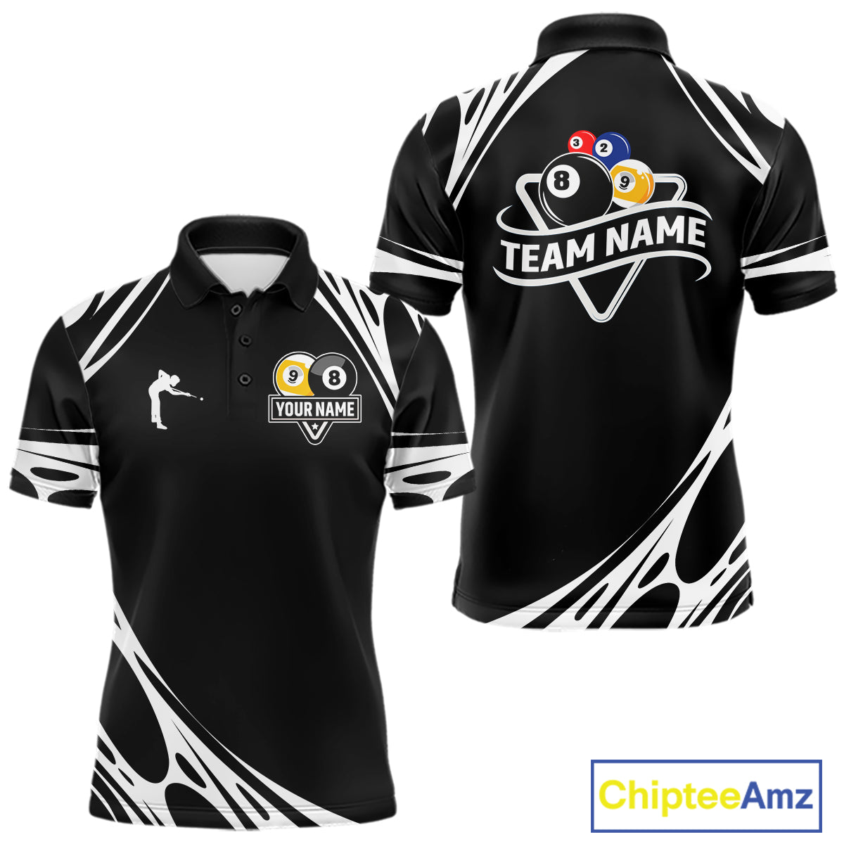 Personalized 8 Ball & 9 Ball Pool Billiard Polo, 1/4 Zip For Men Custom Team Billiard Jersey |White TDM5600