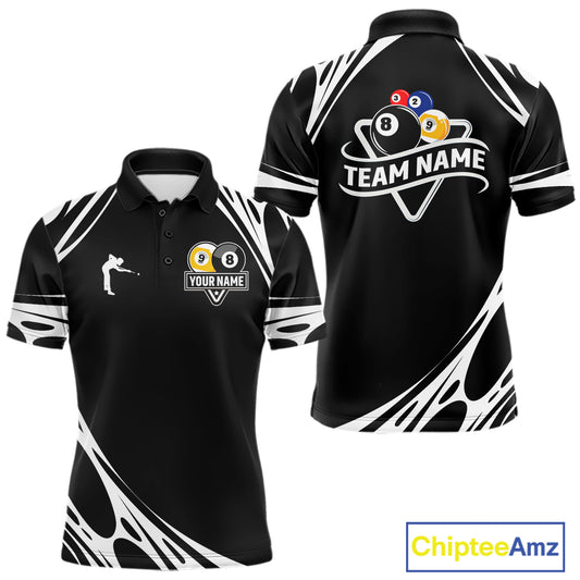 Personalized 8 Ball & 9 Ball Pool Billiard Polo, 1/4 Zip For Men Custom Team Billiard Jersey |White TDM5600