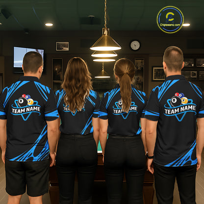 Personalized 8 Ball & 9 Ball Pool Billiard Polo, 1/4 Zip For Women Custom Team Billiard Jersey |Blue TDM5602
