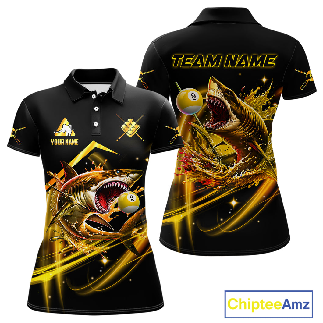 Yellow 9 Ball Pool Billiard Shark Polo & Quarter Zip For Women Custom Team League Billiard Jerseys TDM4475