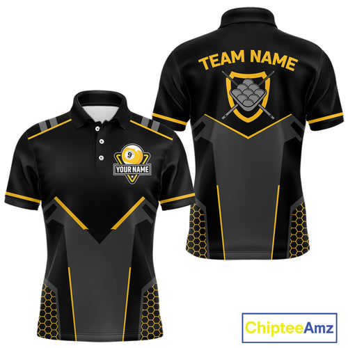 Personalized Yellow Black 9 Ball Billiard Shirt For Men, 9 Ball Pool Team Jersey Polo & 1/4 Zip TDM4476