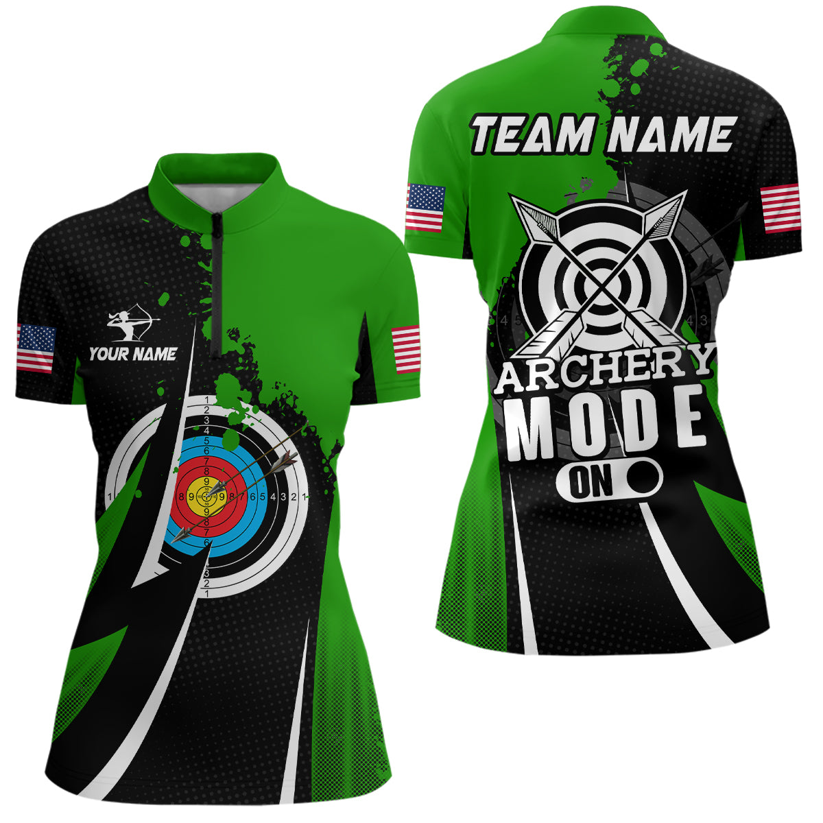 Personalized Green Archery Mode Women Quarter-Zip Shirts Custom Archery Jerseys Team Shirts TDM0671