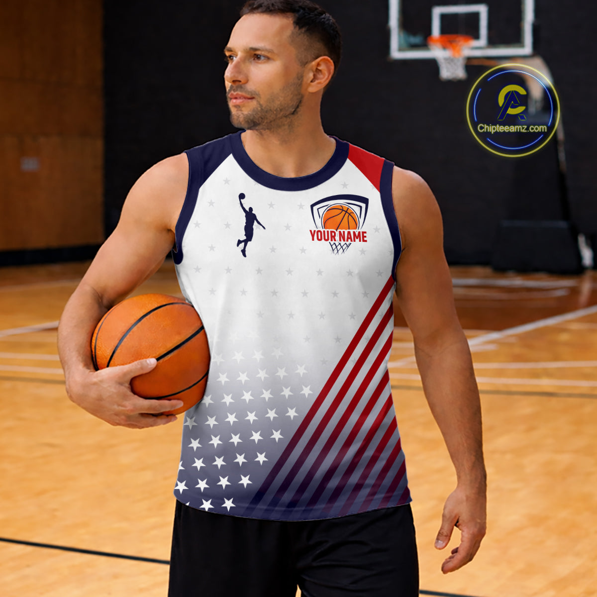 Personalized American Flag Basketball Jersey Custom Name & Number Patriotic Basketball Shirt|White TDM5629