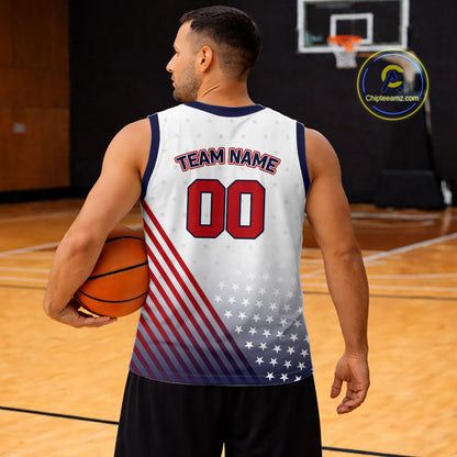 Personalized American Flag Basketball Jersey Custom Name & Number Patriotic Basketball Shirt|White TDM5629