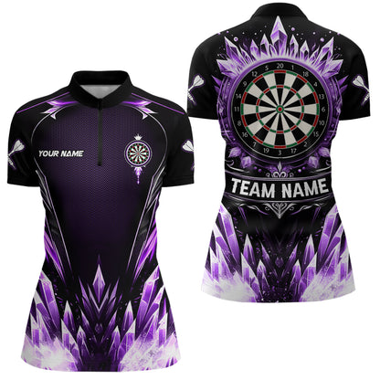 Personalized Purple Icy Dartboard Custom Darts Polo & Quarter Zip For Women, Team Dart Jersey Outfit TDM3671