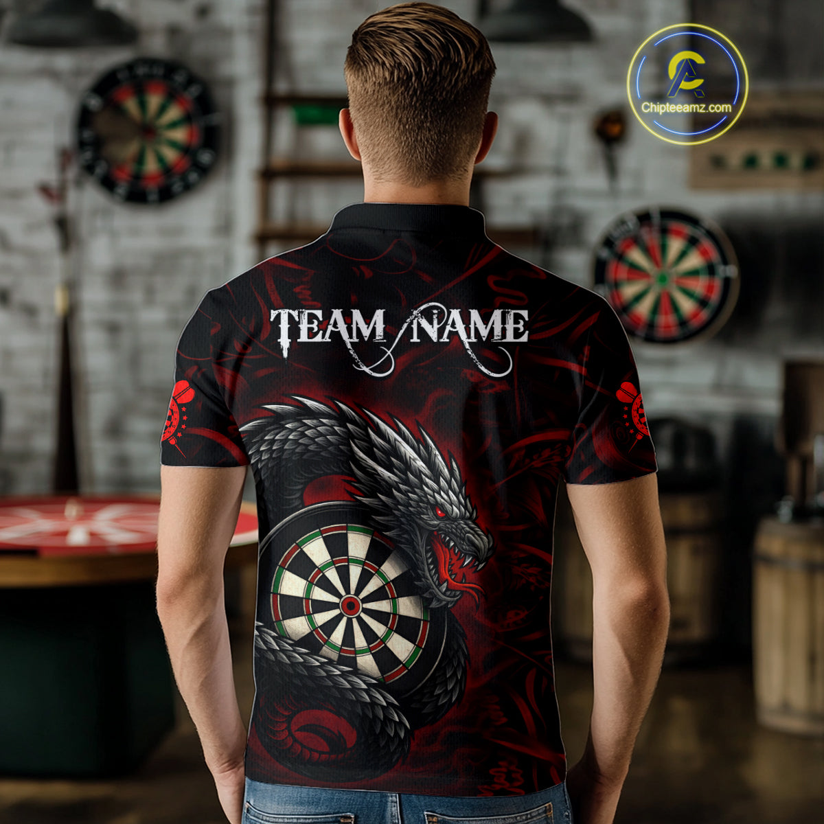 Black And Red Dragon Darts Shirt For Men Custom Darts League Team Jersey Polo & Quarter Zip TDM4723