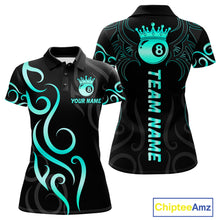 Load image into Gallery viewer, Black And Blue Cyan 8 Ball Crown Billiard Shirt For Women Custom Pool Team Jersey Polo &amp; 1/4 Zip TDM4726