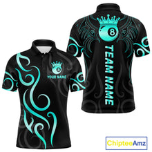 Load image into Gallery viewer, Black And Blue Cyan 8 Ball Crown Billiard Shirt For Men Custom Pool Team Jersey Polo &amp; 1/4 Zip TDM4726
