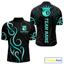 Load image into Gallery viewer, Black And Blue Cyan 8 Ball Crown Billiard Shirt For Men Custom Pool Team Jersey Polo &amp; 1/4 Zip TDM4726