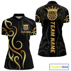 Black And Glowing Gold Dartboard Crown Tribal Darts Shirt For Women Custom Darts Team Jersey TDM4727