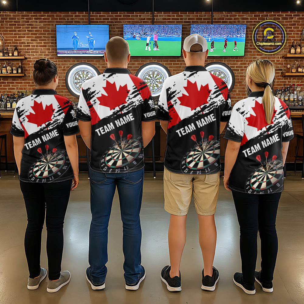 Personalized Grunge Canada Flag Dart Polo Shirts For Women Custom Patriotic Canadian Dart Jerseys TDM1187