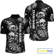 Load image into Gallery viewer, Black Grey Grunge Argyle Skull Dart Shirts Custom Men&#39;s Dart Jerseys Team Polo &amp; Quarter Zip TDM3836
