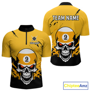 Personalized Yellow Black 9 Ball Skull Billiard Jersey For Men Custom Funny 9 Ball Pool Team Shirt TDM4732