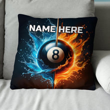Load image into Gallery viewer, 3D 8 Ball Pool Water And Fire Pillow Custom Unique Billiard Pillow Gifts TDM0875