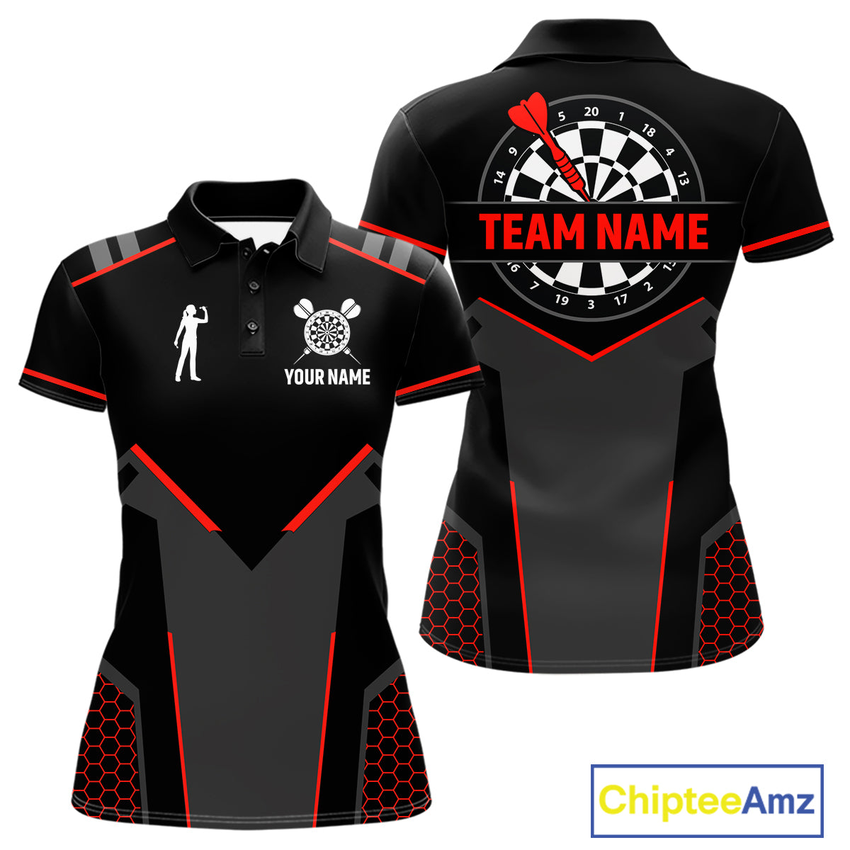 Darts Jersey For Women Custom Polo & Quarter Zip Darts Tournament Team Shirt  |Red TDM4746